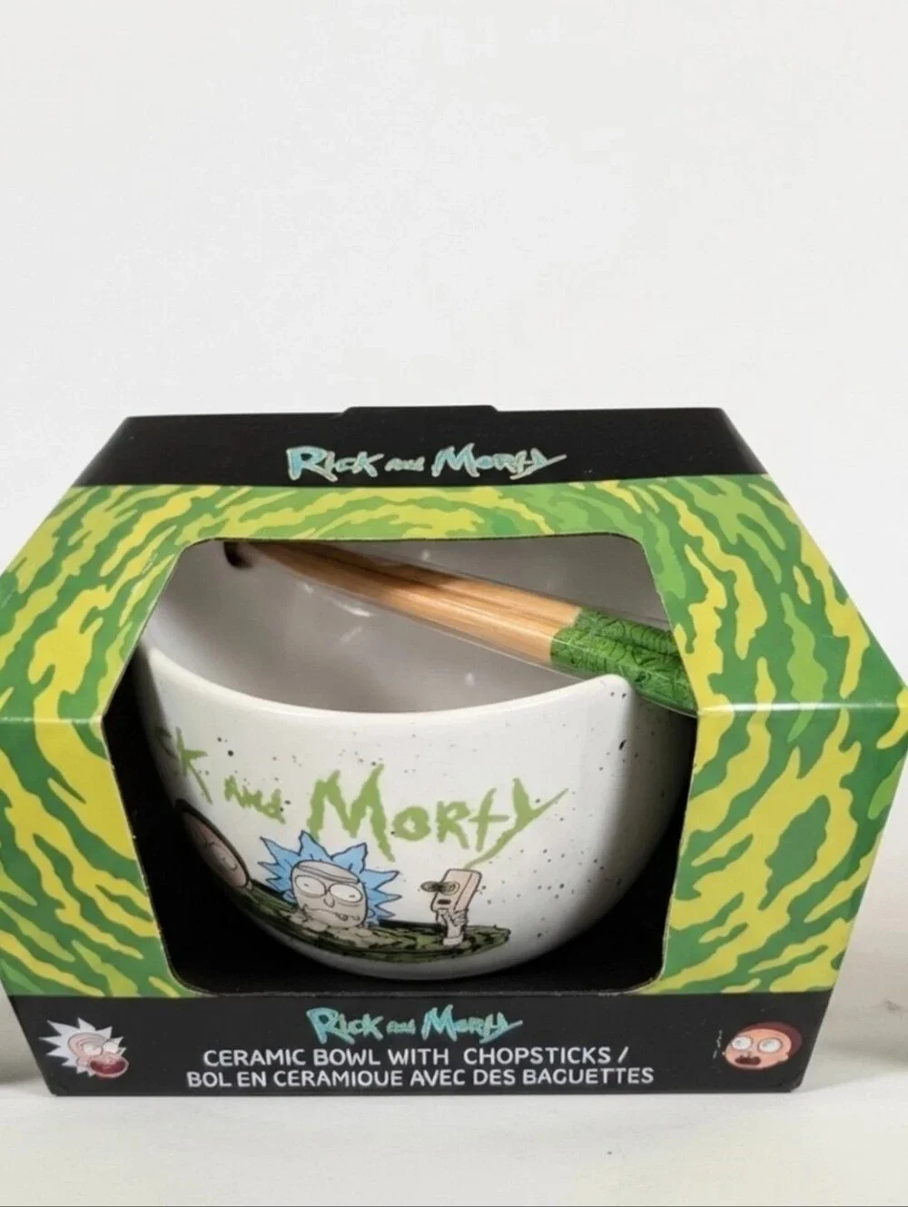 Rick and Morty Ceramic Bowl with Chopsticks - White & Green